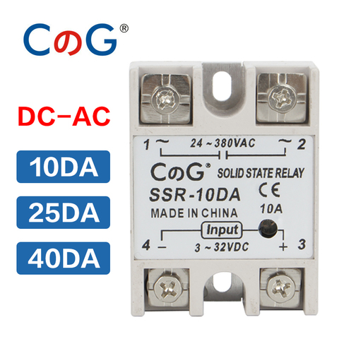 CG Economy Type 10A 25A 40A DA Single Phase DC Control AC Heat Sink 24-480VAC To 3-32VDC SSR-10DA 25DA 40DA Solid State Relay ► Photo 1/6