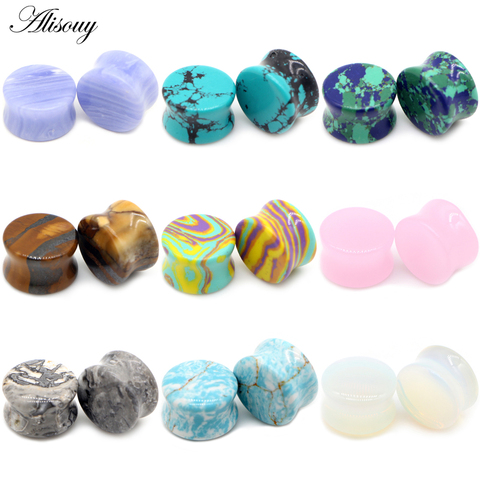 Alisouy 2pcs 6-25mm Women Men Stone Ear Plugs Gauges Earrings Ear Plug Flesh Tunnel Piercing Expander Ear Stretcher Body Jewelry ► Photo 1/6