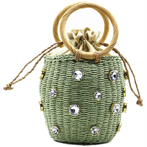 Rattan handle woven women bag 2022 New diamond Pearl straw small handbag wild style women bag ins rattan shoulder beach bag ► Photo 1/6
