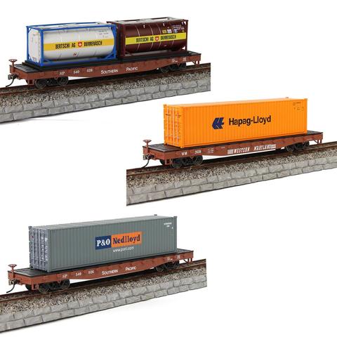 1pc HO Scale 52' Flat Car Flatbed 1:87 52ft Model Train Container Carriage