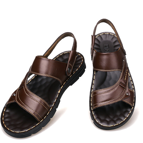 Men's Summer New Leather Sandals Men's Casual Beach Shoes Non-slip Slippers Two Sandals Men Sandals Leather  Men Sandal   Shoes ► Photo 1/5