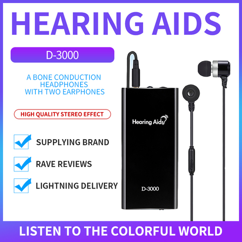 Portable Rechargeable Black Hearing Aid Hearing Kit Behind The Ear Sound Voice Amplifier Sound Two Earplugs for The Elderly Deaf ► Photo 1/6