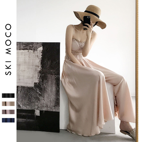 Casual Satin Flare Maxi Wide Leg Pants Women High Waist Solid Thin Loose Chiffon Trousers 2022 Summer  Skirt Pants Plus Size ► Photo 1/6