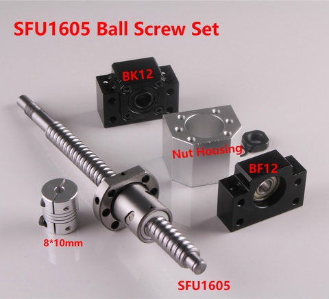 SFU1605 Set RM1605 rolled ball screw C7 With End Machined + 1605 Ball Nut & Nut housing BK/BF12 End Support +8mm x 10mm Coupler ► Photo 1/6