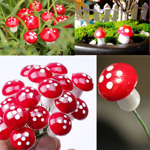 NEW Hot Sale 10Pcs 2cm Artificial Mini Mushroom Miniatures Fairy Garden Moss Terrarium Resin Crafts Decorations Stakes Craft ► Photo 1/6