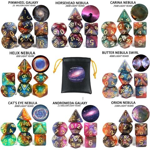 Cosmic Galaxy Concept Dice 7 Pcs with Bag/ Box Role Playing Game Table  Accessories  8 Themes  Christmas Gift Boardgame ► Photo 1/6