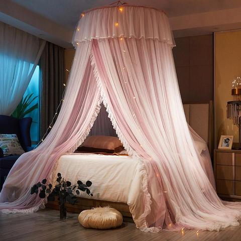 Princess Hung Dome Mosquito Net with String Light King Queen Szie Double Layer Lace Bed Mantle Insect Reject Bed Canopy ► Photo 1/5