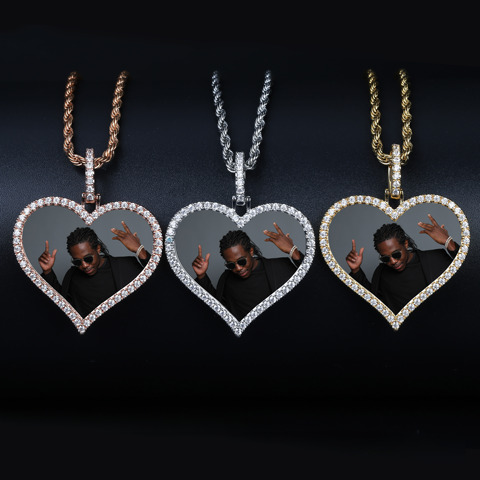 TOPGRILLZ Custom Made Photo Heart Medallions Necklace & Pendant With 4mm Tennis Chain AAA Cubic Zircon Men's Hip hop Jewelry ► Photo 1/6