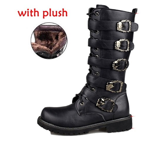 Winter Men Motorcycle Boots warm Fashion Mid-Calf Punk Rock Punk Shoes Men Leather Black High top Casual Boots Men Riding boots ► Photo 1/6