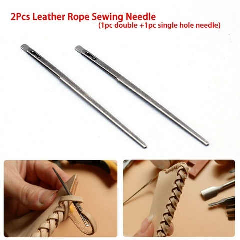 2Pcs DIY Leather Sewing Craft Tool Leather Knitting Needle Double Hole Leather Rope Lace Needle Hand Sewing Needle ► Photo 1/6