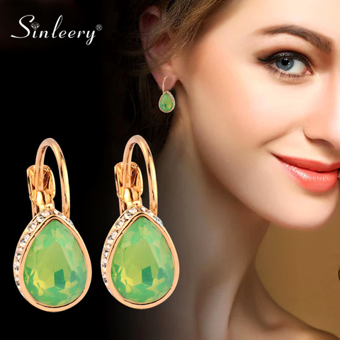 SINLEERY Lady Pink White Green Cubic Zircon Water Drop Dangle Earrings Fashion Jewelry For Women Party Es718 SSB ► Photo 1/6