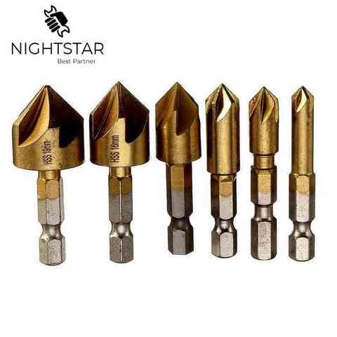 6pcs 5 Flute Countersink Drill Bit Set 90 Degree Counter Sink Chamfer Cutter 1/4'' 6mm 8mm 9mm 12mm 16mm 19mm ► Photo 1/6