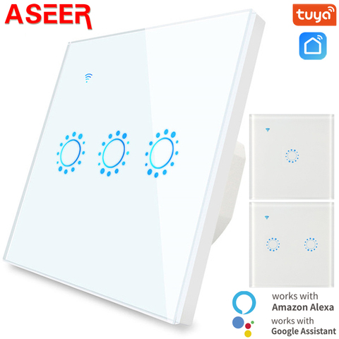 ASEER Tuya Smart Life EU UK Smart Switch 1-2-3-4-5-6 Gang WIFI Switch with Socket,AC90-250V wifi smart light wall switch socket ► Photo 1/6