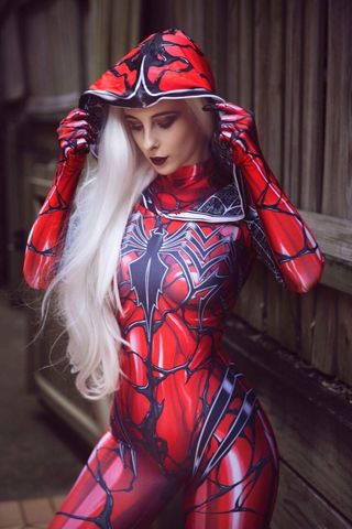 Red Gwen Stacy Cosplay Costume Adults Kids Carnage Superhero Zentai Suit Female Girls Woman Halloween Full Bodysuit ► Photo 1/4