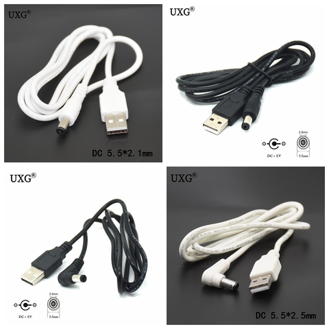 2A DC Power Plug USB Convert To 5.5*2.5mm/DC 5.5x2.5mm White Black L Shape Right Angle Jack With Cord Connector USB Power Cable ► Photo 1/5
