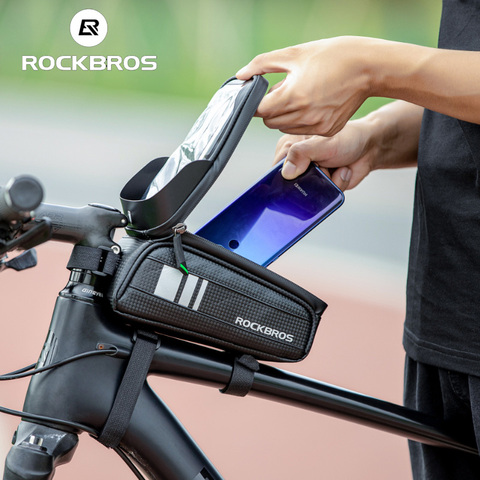 ROCKBROS Bicycle Bags Cycling Waterproof Touch Screen MTB Frame Front Tube Storage Mountain Bike Bag for Mobile Phone ► Photo 1/6