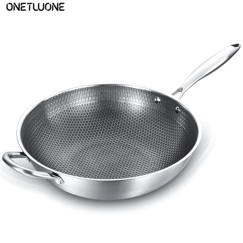 Stainless steel wok Uncoated non-stick pan  Induction compatible kitchen frying pan  Suitable for gas stove and induction cooker ► Photo 1/6