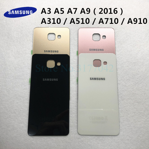 SAMSUNG Back Battery Cover For Samsung Galaxy A3 A5 A7 2016 A310 A310F A510 A510F A710 A710F Back Rear Glass Case ► Photo 1/6