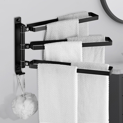 Space aluminum Towel Bar Rotating Towel Rack  Bathroom Kitchen Wall-mounted Towel  Rack Holder Bathroom Swivel Hanger ► Photo 1/5