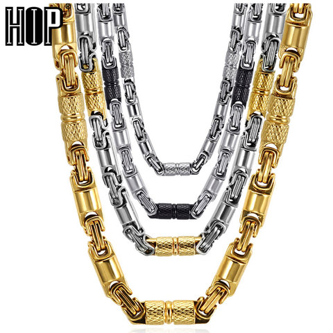 HIP Hop Two Tone Gold Color Titanium Stainless Steel 55CM 6MM Heavy Link Byzantine Chains Necklaces for Men Jewelry ► Photo 1/6