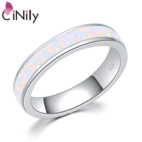 CiNily White Fire Opal Stone Smooth Finger Ring Silver Plated Couples Lovers Rings Minimalist Jewelry Wedding Bands Men Women ► Photo 1/6