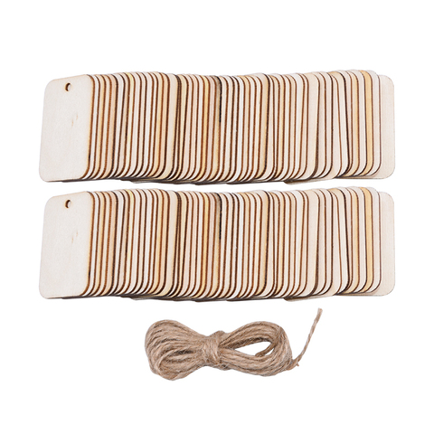 Unfinished Nature Wood Slice Gift Tags Blank Rectangle Wooden Hanging Label With Hemp Ropes for Wedding Party DIY Decor ► Photo 1/6