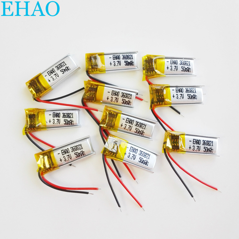 10 pcs 3.7v 50mAh Lithium Polymer LiPo Rechargeable Battery For Mp3 bluetooth Recorder headphone Headset 360821 ► Photo 1/6