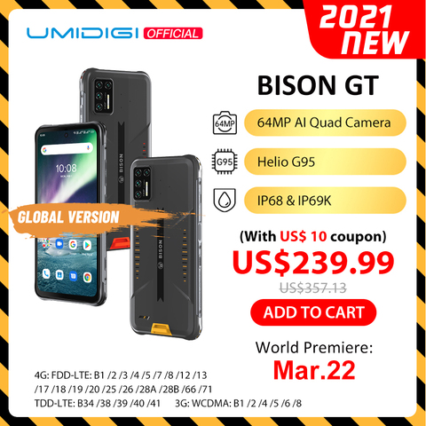 UMIDIGI BISON GT Smartphone Waterproof IP68/IP69K Rugged Phone 64MP AI Matrix Quad Camera 8GB+128GB 6.67