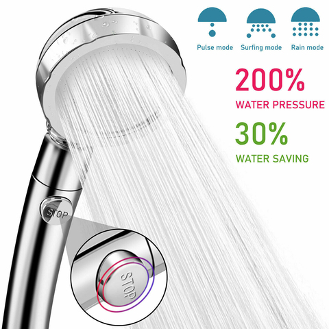 High Pressure Shower Head with ON/Off Switch 3 Function Water Showerhead Bathroom Saving Adjustable Boost SPA Shower Accessorie ► Photo 1/6
