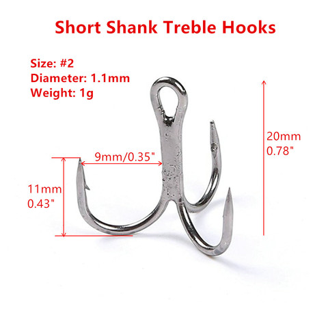 100 pcs MIZUGIWA Treble Fishing Hooks Short Shank Treble Hooks #2 - #12 Carbon Steel Barbed Fishhooks Triple Hooks Sea Tackle ​ ► Photo 1/6