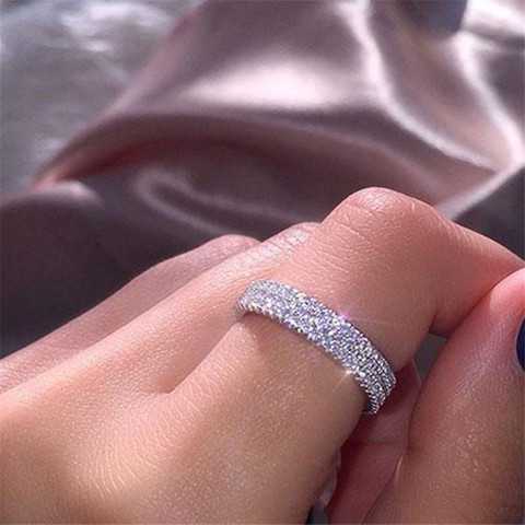 Exquisite Three Rows of Crystals Women's Ring For Engagement Party Wedding Jewelry Hand Accessories Size 5-12 ► Photo 1/6