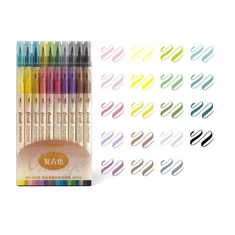 20pcs Vintage Color Dual-side Writing Art Brush Marker Pens Set for Drawing Paint Liner Watercolor Lettering Designs DIY F133 ► Photo 1/6