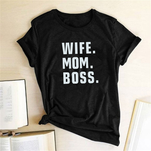Women Wife Mom Boss T Shirt Women Funny Short Sleeve Top