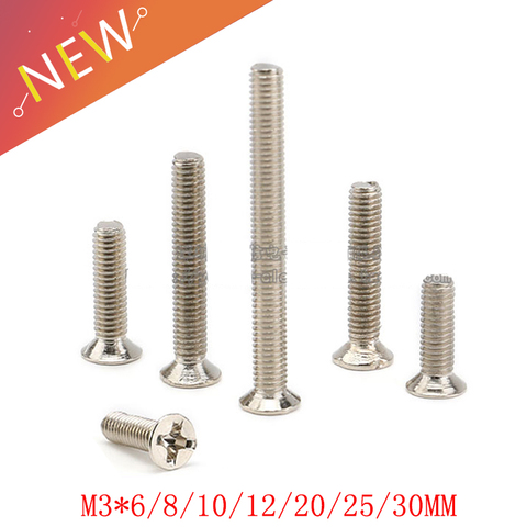 100pcs/Lot m3 screw Stainless Steel Flat Head Countersunk Phillips Machine Screws m3x6/8/10/12/20/25/30MM ► Photo 1/5