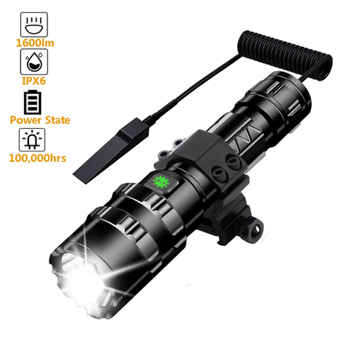 Tactical Flashlight 1600 Lumen Outdoor Hunting Weapon Gun Light with Flashlight Mount Clip Remote Switch Rechargeable Battery ► Photo 1/6