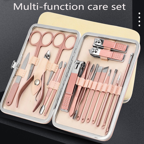 Dinorag 4-18pcs Stainless Steel Pedicure Professional Nail Clipper Set Cuticle Tweezer Manicure Function Beauty Tools Kit Pink ► Photo 1/6