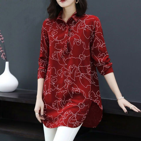 Casual Autumn Spring Shirts Women Clothing New 2022 Floral Printed Tunic Loose Long Party Vintage Blouses Plus Size Tops H228 ► Photo 1/5