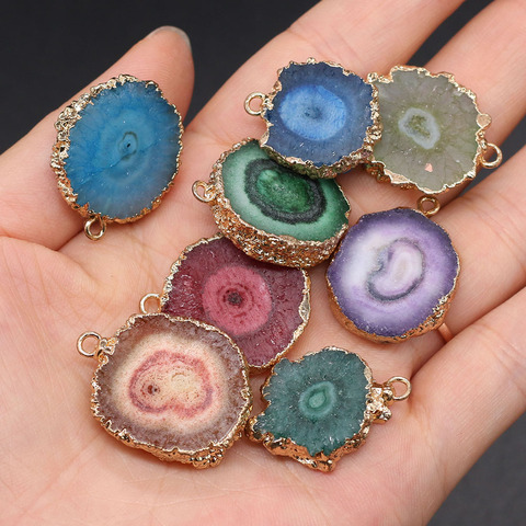 Natural Stone Agates Pendants Colorful Onyx Slice Charms Pendant For Jewelry Making DIY Necklace Earring Size 20x25-23x28mm ► Photo 1/6