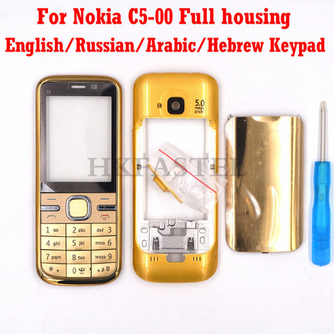 For Nokia C5 C5-00 C5 00 Black / Gold New Full Phone Housing Cover Case+English / Russian / Arabic / Heberw Keypad+Tool ► Photo 1/4