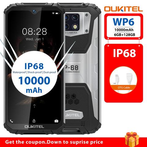 OUKITEL WP6 10000mAh 6.3'' FHD+ IP68 Waterproof Mobile Phone 6GB 128GB Octa Core 48MP Triple Cameras Rugged Smartphone ► Photo 1/6