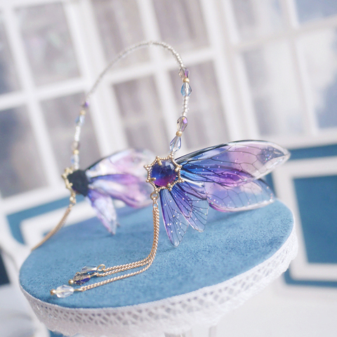 NEW BJD Doll Hairpin Gradient Transparent Wings Hair Band Flowers Elf Headwear Green Blue For 1/3 1/4 Props Doll Accessories ► Photo 1/6