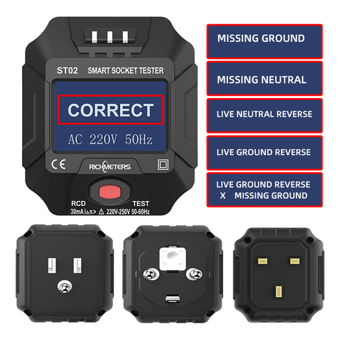 Smart Socket Tester Digital AC Voltage Tester Ground Zero Electric Circuit Detector Line Plug Polarity Phase EU/US/UK Check Wall ► Photo 1/6