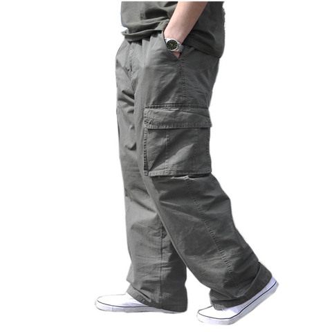 Summer cargo cotton thin pants pocket zipper large size big 8XL 10XL 9XL 140KG out door casual safari style pants black 48 ► Photo 1/6