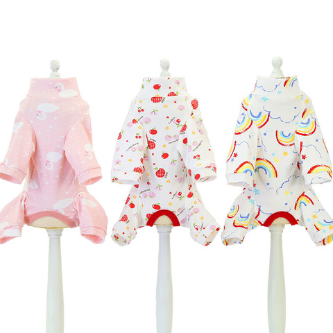 Cute Sleeping Dog Pajamas Animal/Fruit/Rainbow Pattern Wrap Belly Jumpsuit Overalls For Girls Spring Autumn Pet Puppy Clothing ► Photo 1/6