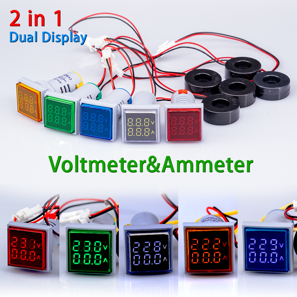 AC 60-500V 22mm Digital Voltmeter Voltage Gauge Monitor Indicator Signal Lights 