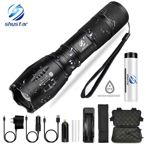Shustar Led flashlight Ultra Bright torch L2/V6 Camping light 5 switch Mode waterproof Zoomable Bicycle Light  use 18650 battery ► Photo 1/6