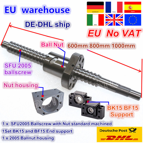 【DE free VAT】SFU2005 Ballscrew Kit 500 / 600 / 800 / 1000mm end machined with nut & BK/BF15 Support & Nut housing for CNC router ► Photo 1/6