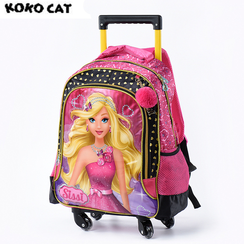 Koko cat Cartoon 3D Kids Children School Trolley Bag Beauty God Bags Girls Bookbag School Trolley Bag for Teens Girl Student Bag ► Photo 1/5