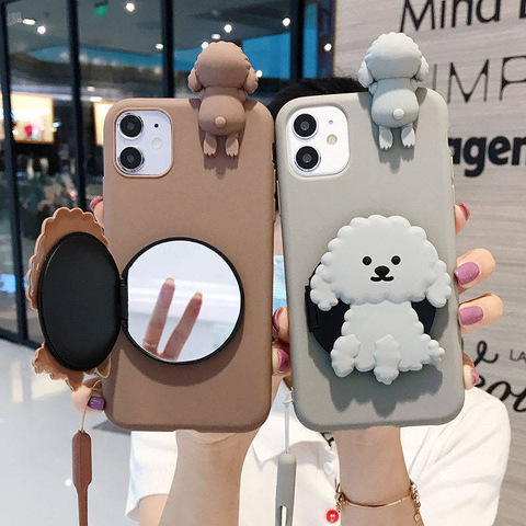 Dog Phone Case for Xiaomi Redmi Note 9S 9 Pro Max 8 8T 7 6 5 4 4X Makeup Mirror Holder Cover for Mi Note 10 Lite 10 Mix 2 2S 3 ► Photo 1/6