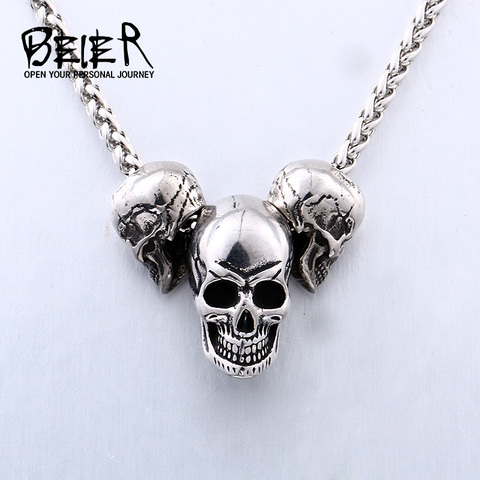 Beier Unique design punk skull high quality biker 316L stainless steel pendant necklace jewelry LLBP8216PX ► Photo 1/6